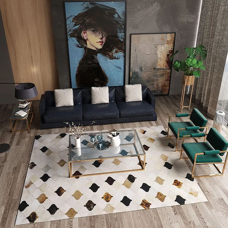 Modern Simple Living Room Carpet Geometric Home Large Rug Customize Real Cowhide Bedroom Rugs Large Study Cloakroom Floor Mat