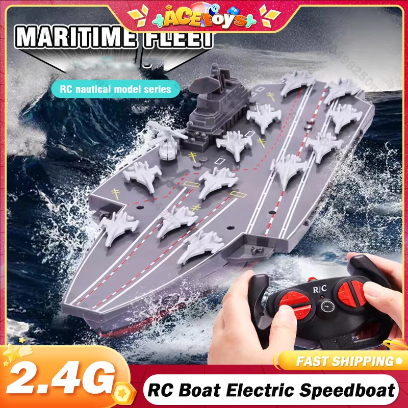 RC Boat Electric Speedboat Remote Control Ship Military Aircraft Carrier Warship 2.4GHz Mini Gift for Boys Children Water Toys