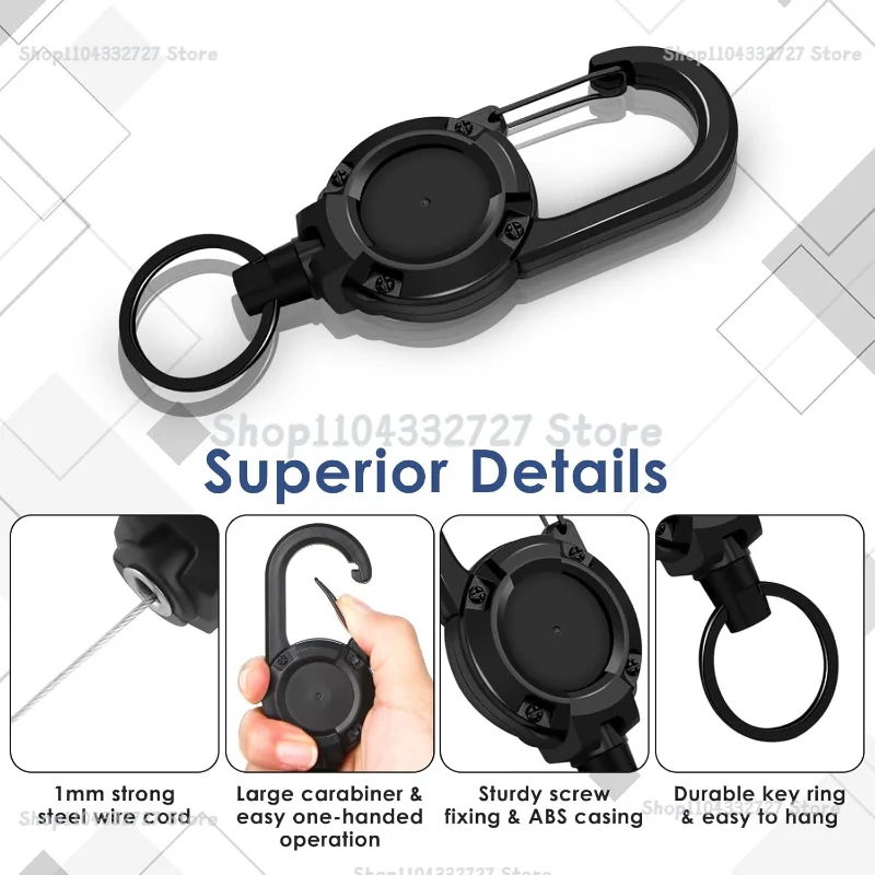 1/2/4pcs Extendable Retractable Holders Keychain Badge Reels Heavy Duty Clip with Carabiner Key Chain for Men Outdoor Bags