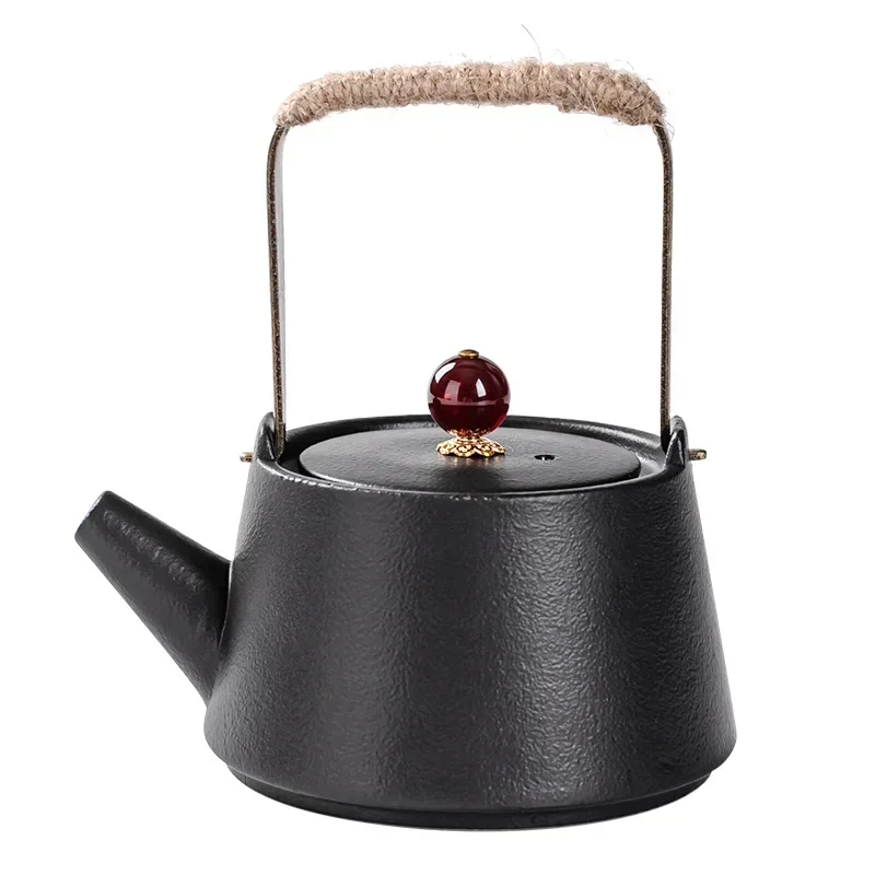 

Black Pottery Lifting Beam Teapot Simple Agate Tea Set Creative Retro Single Pot Ceramic Kungfu Set Tea Making Tea Pot