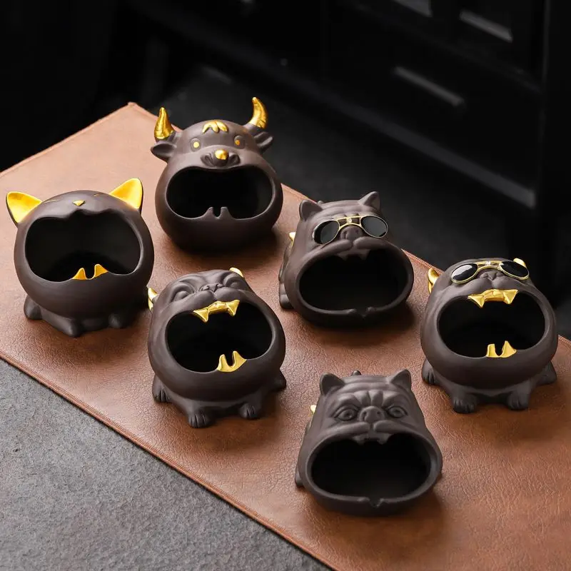 Creative Purple Sand Animal Dog Ceramic Ashtray Table Ornament Modern Abstract Big Mouth Dog Ashtray Interior Decoration Gift