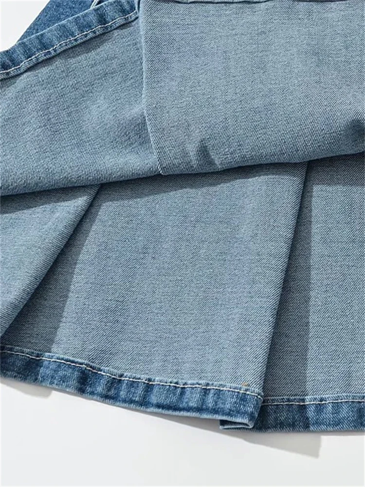 2025 Summer New TARUXY Denim Y2k Skirt with Pleats and Belt 90s E-girl Korean Skirts For Women High Street Jeans Short Bottom