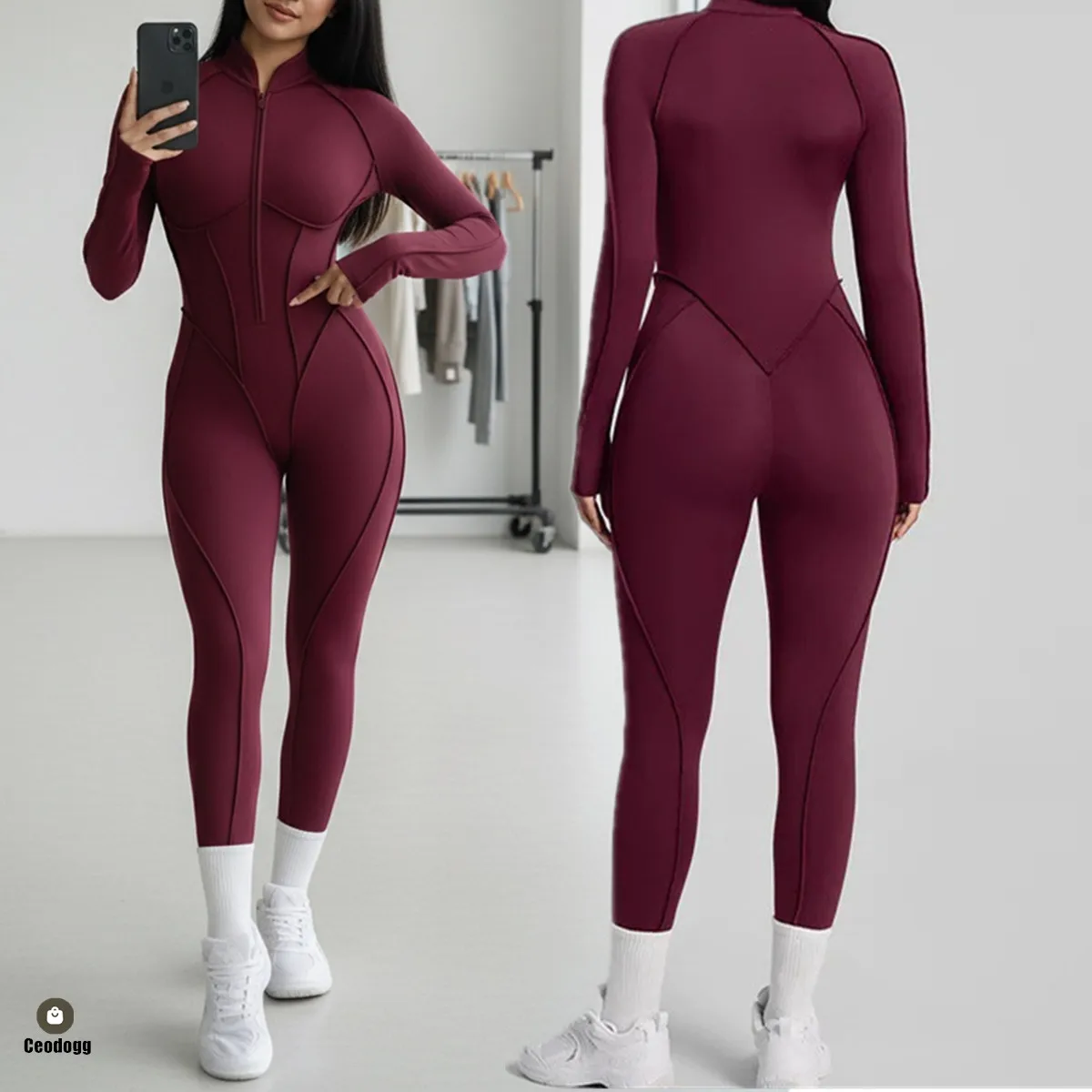 Pad Yoga Bodysuit Long Sleeve Women Tracksuits Gym Zipper Jumpsuits Sports Workout High-intensity Fitness One-piece Tights XP127