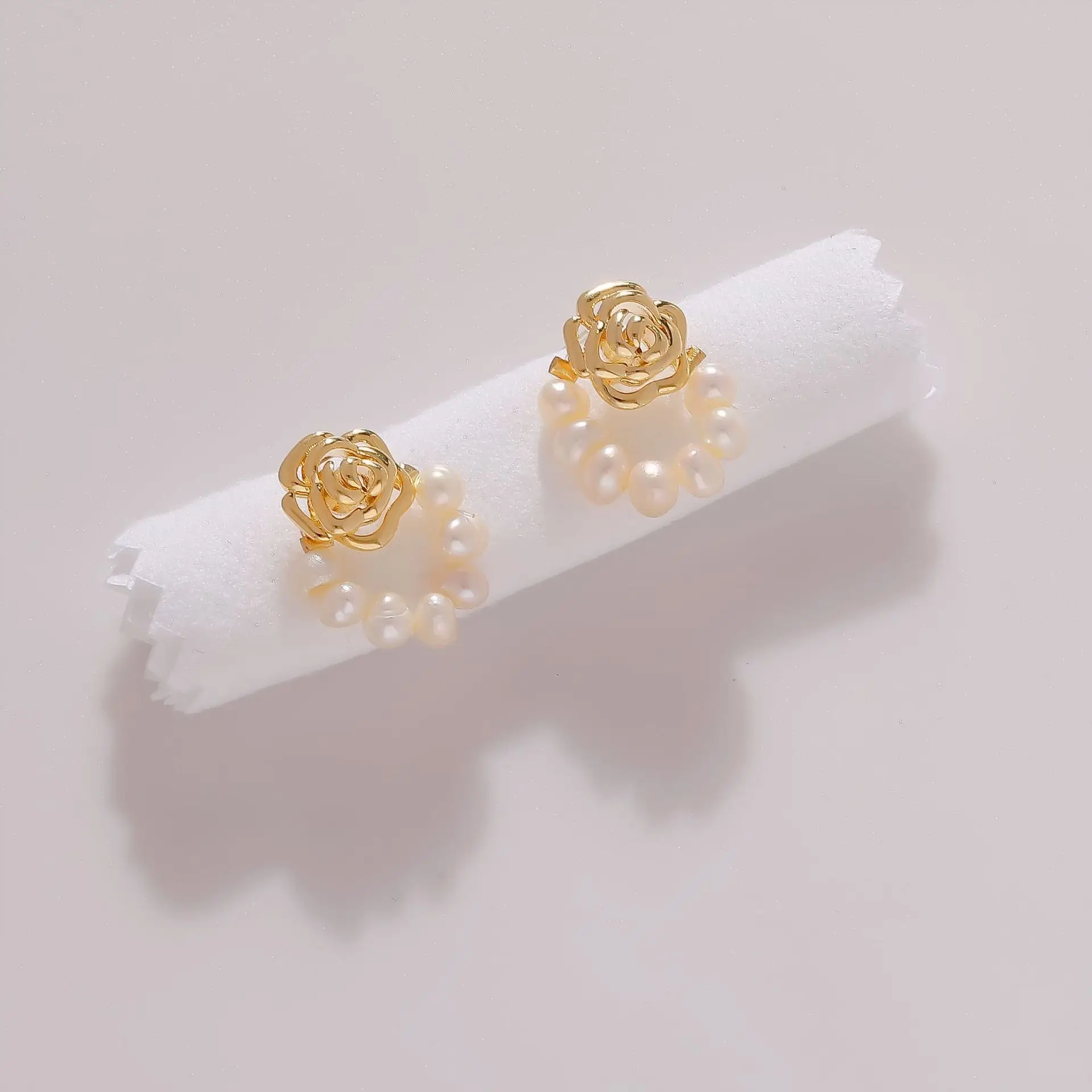 S925Silver Needle Stud Post With Natual Pearl Loop Earring Copper Brass Rose Flowers 14k Gold Filled For Women Daily Wear Hot