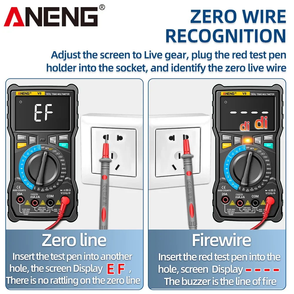 ANENG V8 cyfrowy multimetr profesjonalny true rms 8000 zlicza miernik elektryczny NCV DC/AC napięcie prądu multimetry LCD dokładny automatyczny