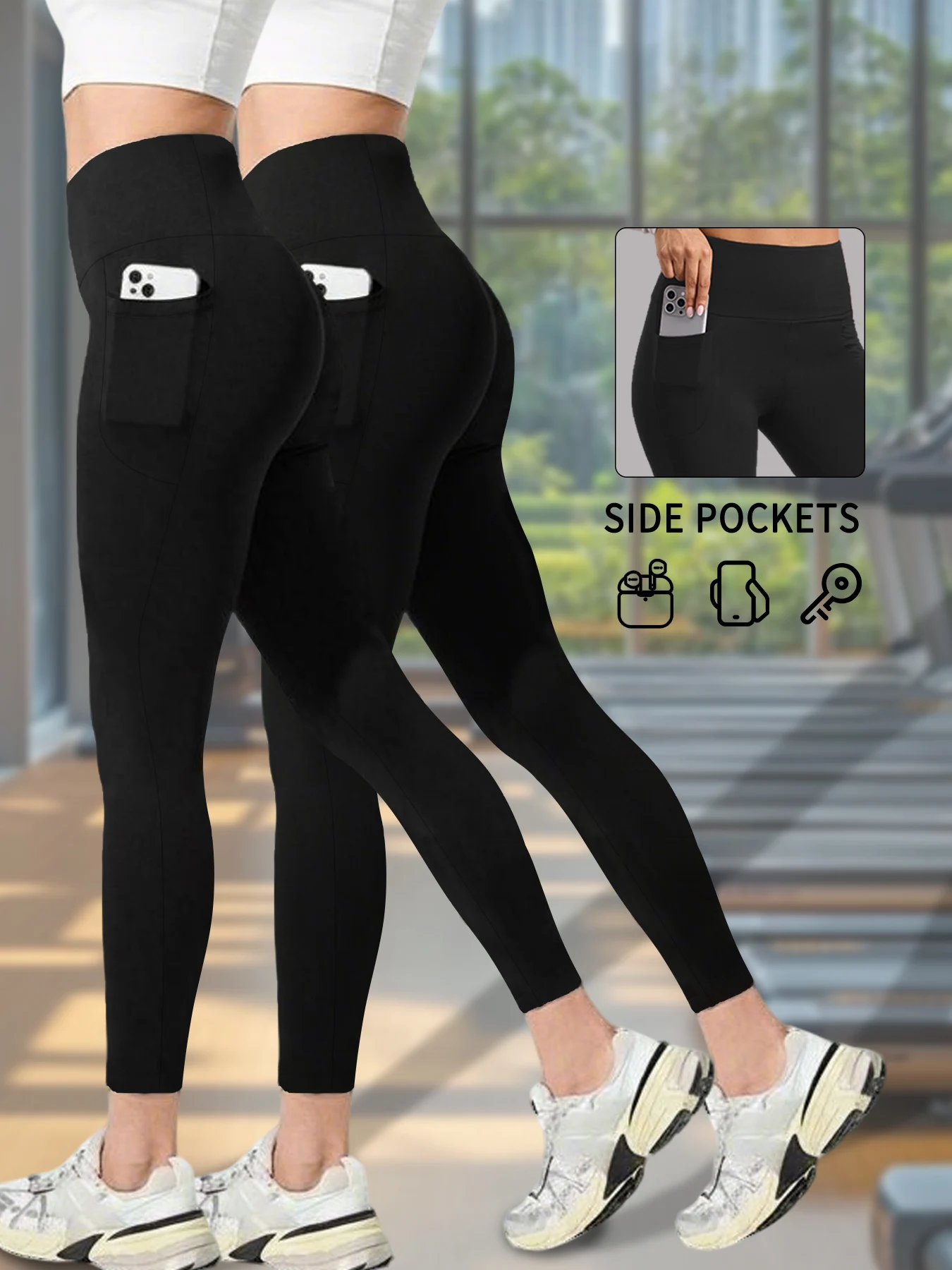 

2 Pack Super Soft Sports Leggings With Pockets For Women, High Waisted Tummy Control Workout Yoga Running Tight Pants.