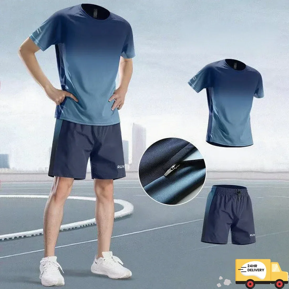 

Sports suit men's running speed dryer short sleeve T-shirt, badminton training shorts fitness clothes