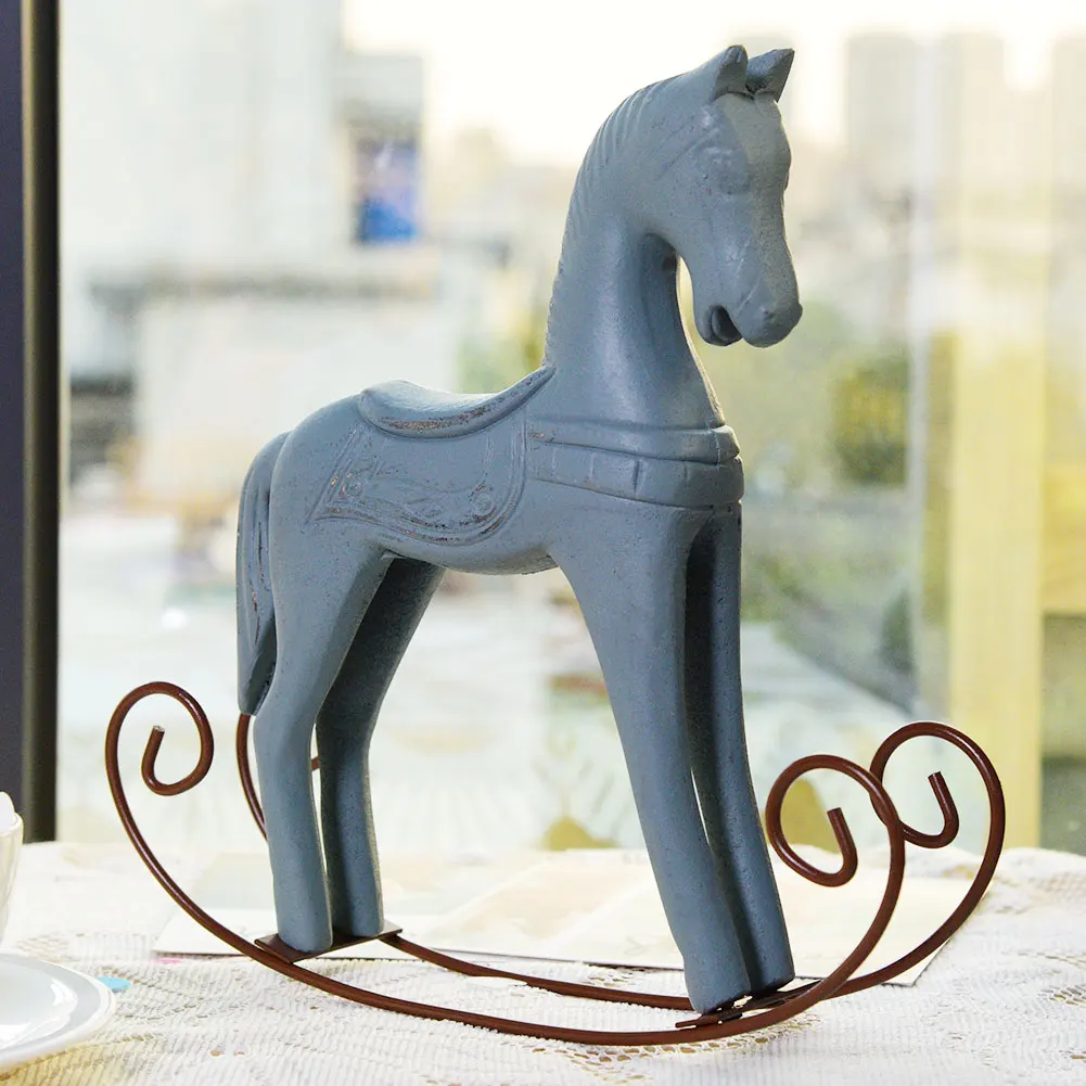 Handmade Wooden Rocking Horse Carved Painted Kids Toy Gift Table Decoration