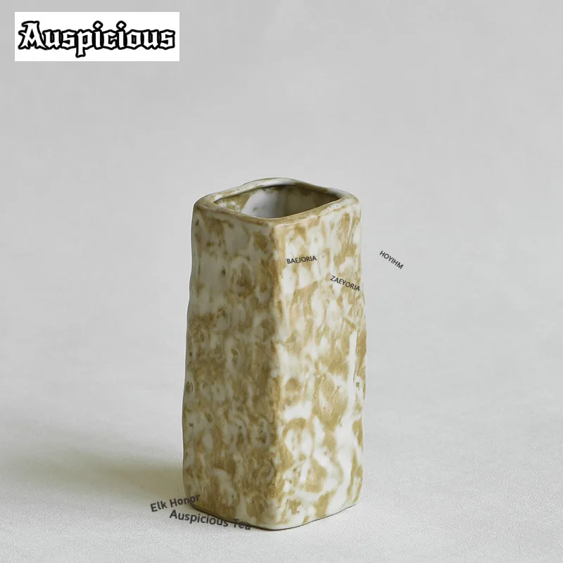 ZAEYORIA Rice Field Fired Stoneware Square Flower Vessel Hammer Daily Decorative Vase Ornaments Hydroponic Flower Arrangement
