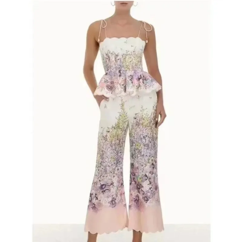 

2024Summer New Australian Niche Sling Top and Trousers Printed Two-Piece Suit Guangzhou Thirteen Lines