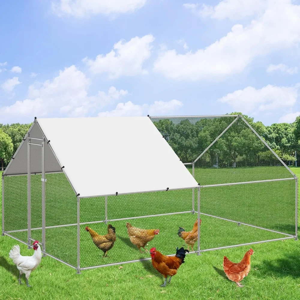 

Large Metal Chicken Coop Walk-in Poultry Cage Hen Duck Run House with Waterproof & Anti-UV Cover Galvanized Rabbits Habitat Spir