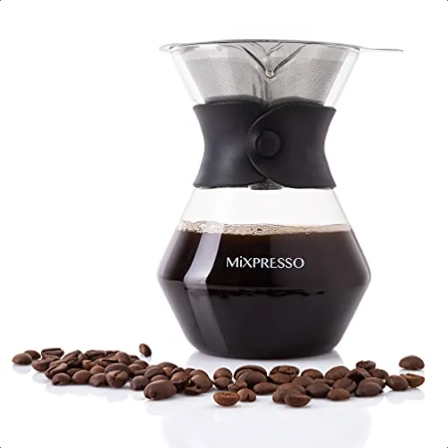 Juego de cafetera para verter sobre jarra de vidrio, funda protectora de silicona blanca de borosilicato, cafetera con goteo de café doble