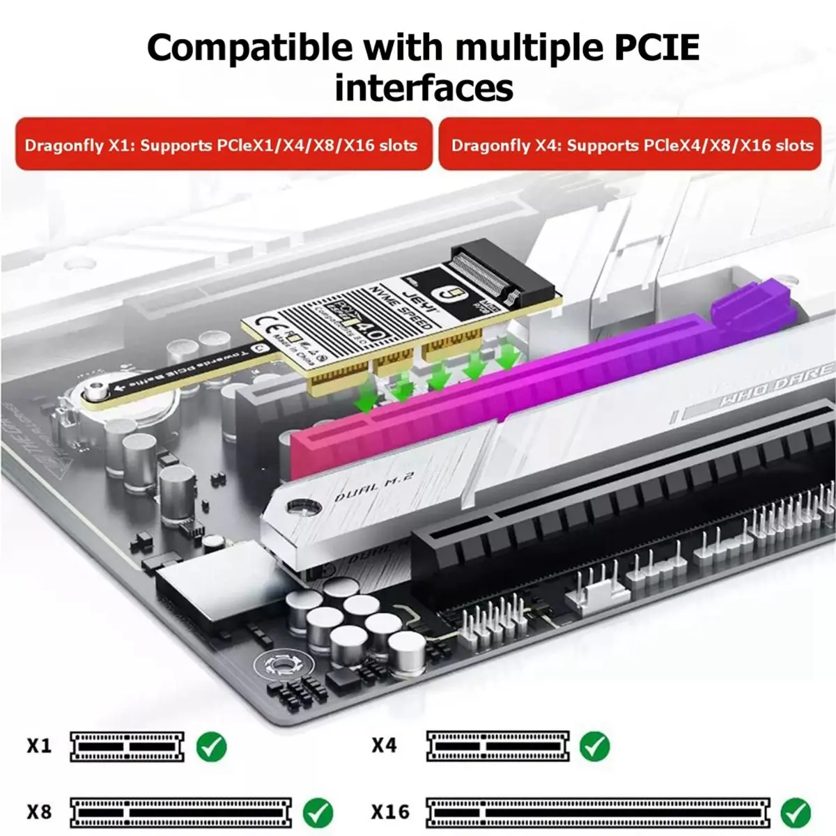 Dragonfly X1 PCIe X1 to NVMe M.2 Adapter Card 2280 SSD Expansion Low-Profile Non-Blocking Graphics Card