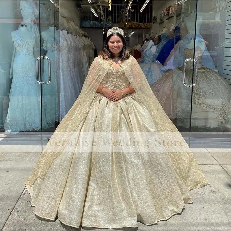 Vestidos de quinceañera champán con envolturas, lentejuelas, brillantes, con cordones, para fiesta, dulce, 16, 15, 2021