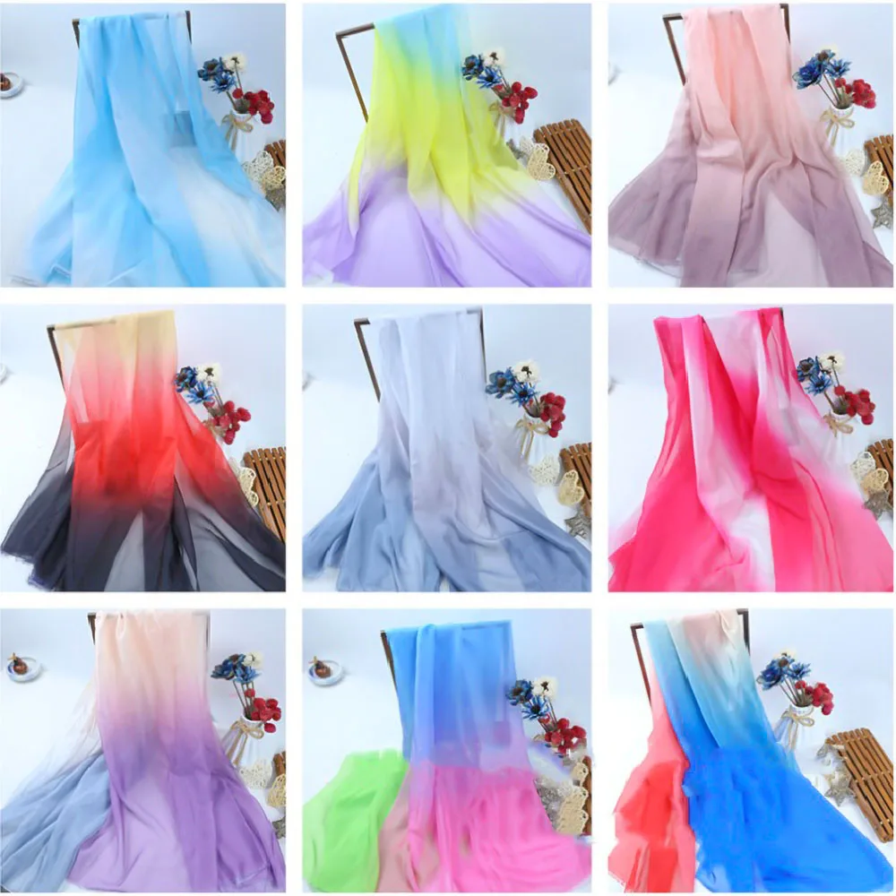 Multicolor Gradient Brocade Silk Chiffon Fabric Tulle Handmade DIY Ancient Hanfu Dancing Dress Wedding Decor Garment Accessories