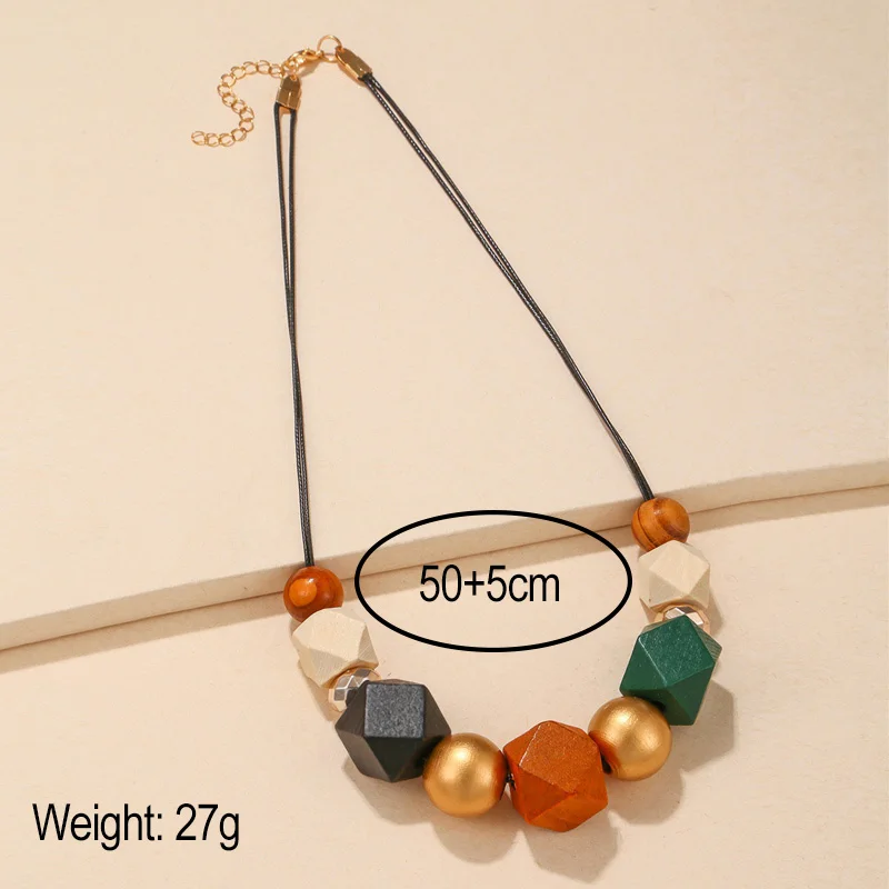 Geometric Multi Color Wooded Beads Necklaces Pendants for Women Vintage Handmade Statement Bib Necklace Fashion Neck Decoration