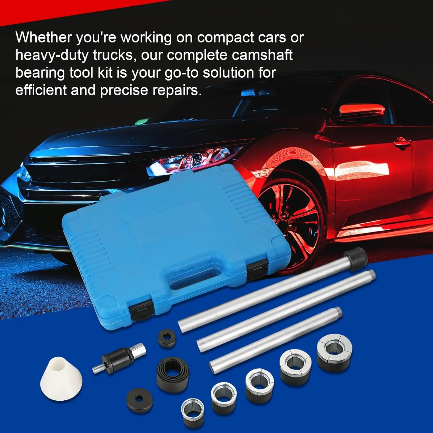 مجموعة أدوات إزالة وتركيب محمل الكام لعمود الحدبات 1-1/8 بوصة إلى 2-2/3 بوصة، تناسب معظم الشاحنات المحلية والاستيراد