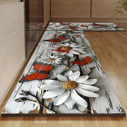 Floral Print Kitchen Floor Mats Waterproof Anti-Slip Kitchen Rug Long Area Carpet Hallway Bathroom Mat Entrance Doormat Washable