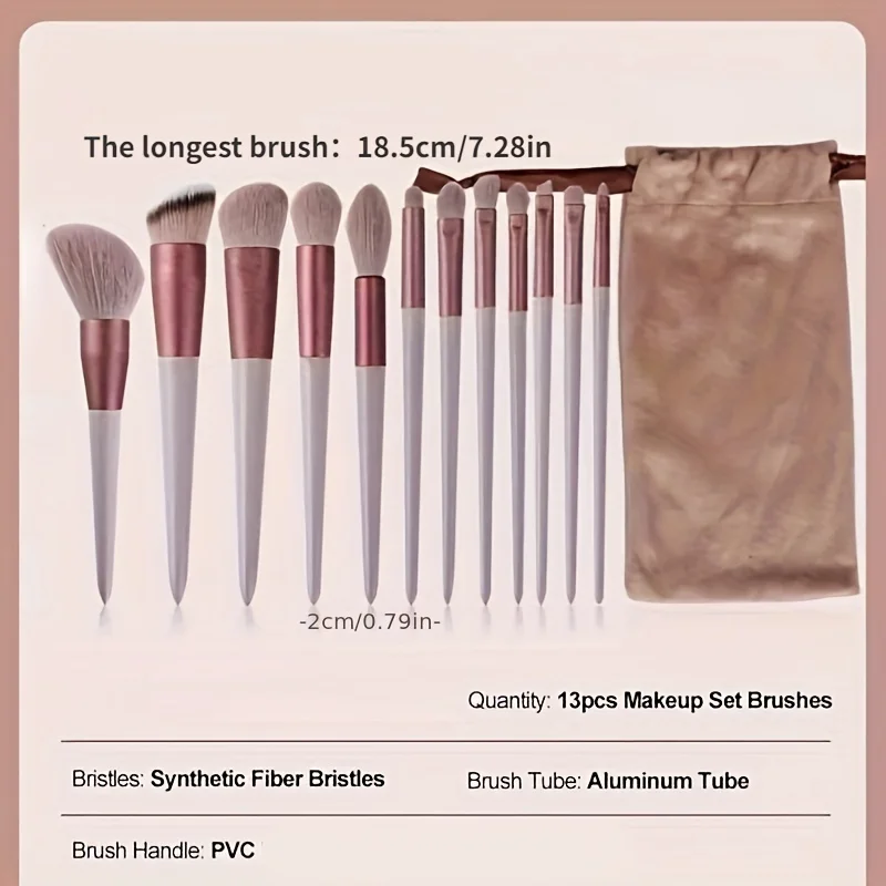 Conjunto de pincéis de maquiagem 13 peças, pincel de maquiagem portátil, pincel de sombra, pincel de blush em pó super macio, ferramenta de maquiagem