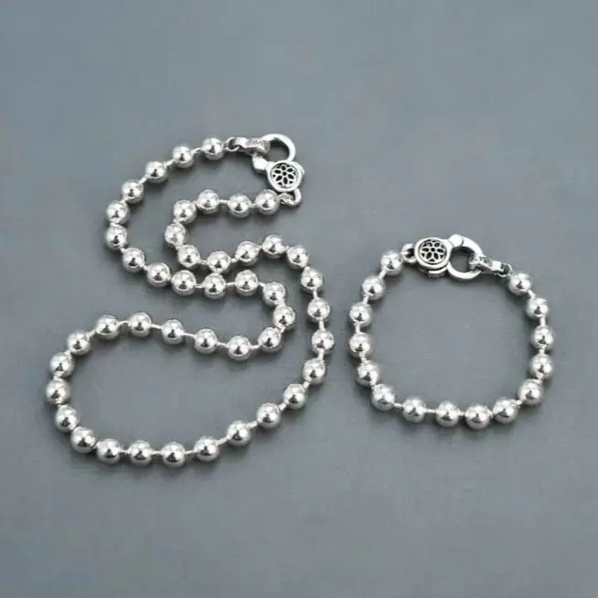 Fashion ornament S925 silver bead cherry blossom buckle men's and women's necklaces women ins niche design fashion bracelet