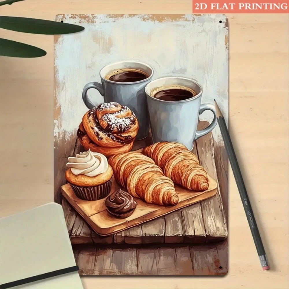Coffee and Pastries Iron Metal Tin Sign 8x12inch Vintage Cafe Wall Decoration Plaque