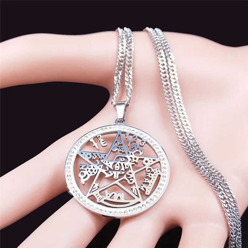 Witchcraft Crystal Pentagram Tetragrammaton Necklace Women Men Stainless Steel Wicca Pentacle Talisman Amulet Necklaces Jewelry