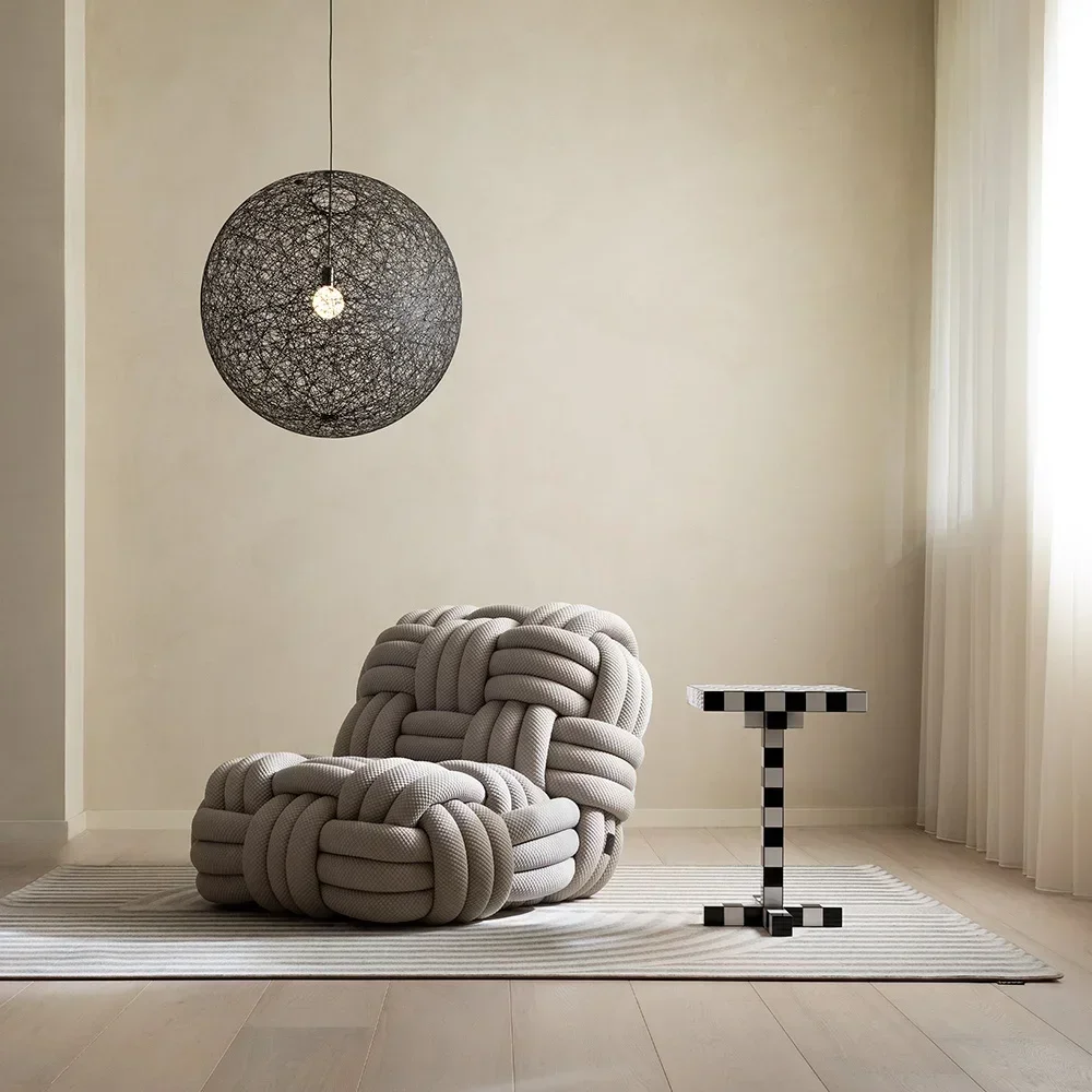 

Modern Velvet Living Room Accent Chair Luxury Single Leisure Sofa Hotel Villa Woven Knitted Leisure Chair