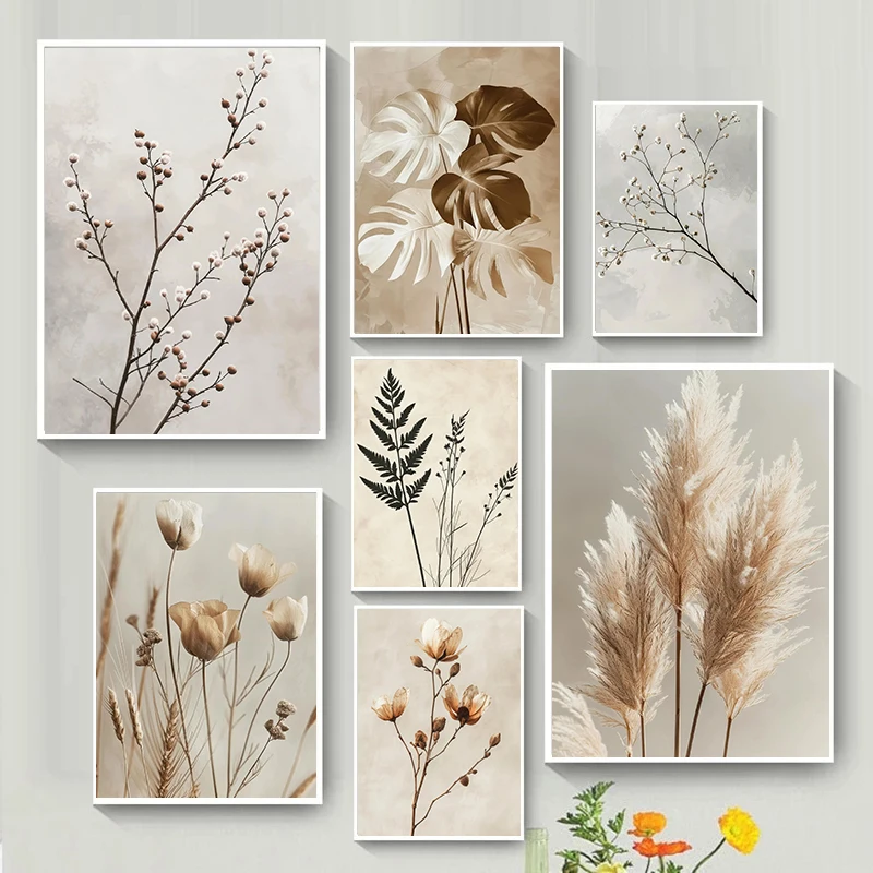 Affiche d'art abstraite bohème, plante esthétique fleur, impression sur toile, peinture imprimée, décor mural de salle de couloir d'hôtel chez l'habitant