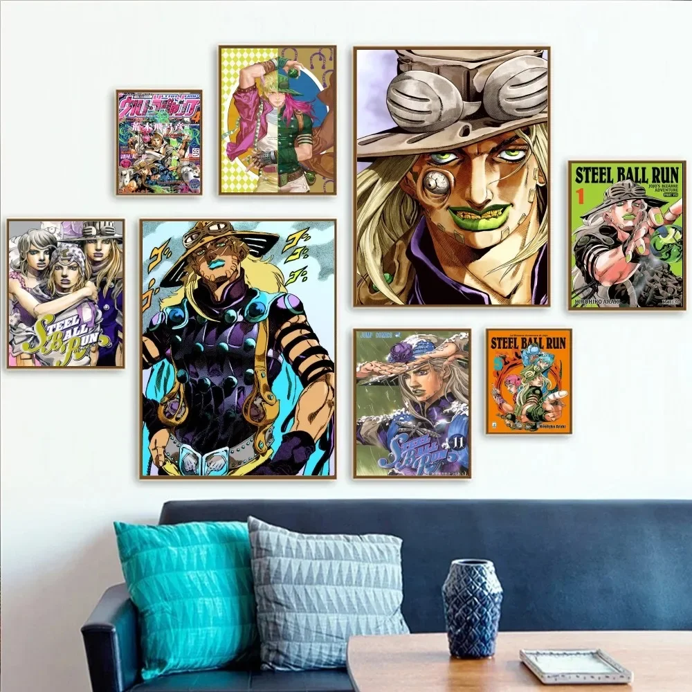 1pc Classic Japanese Comics JOJO Steel Ball Run Poster HD Posters Home Room Bar Cafe Decor Art Wall Painting Picture