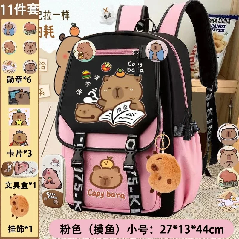 school-backpack-ergonomic-lightweight-large-capacity-kids-cartoon-capybara-pink-orthopedic-back-support-book-bag-29x46x3cm-small