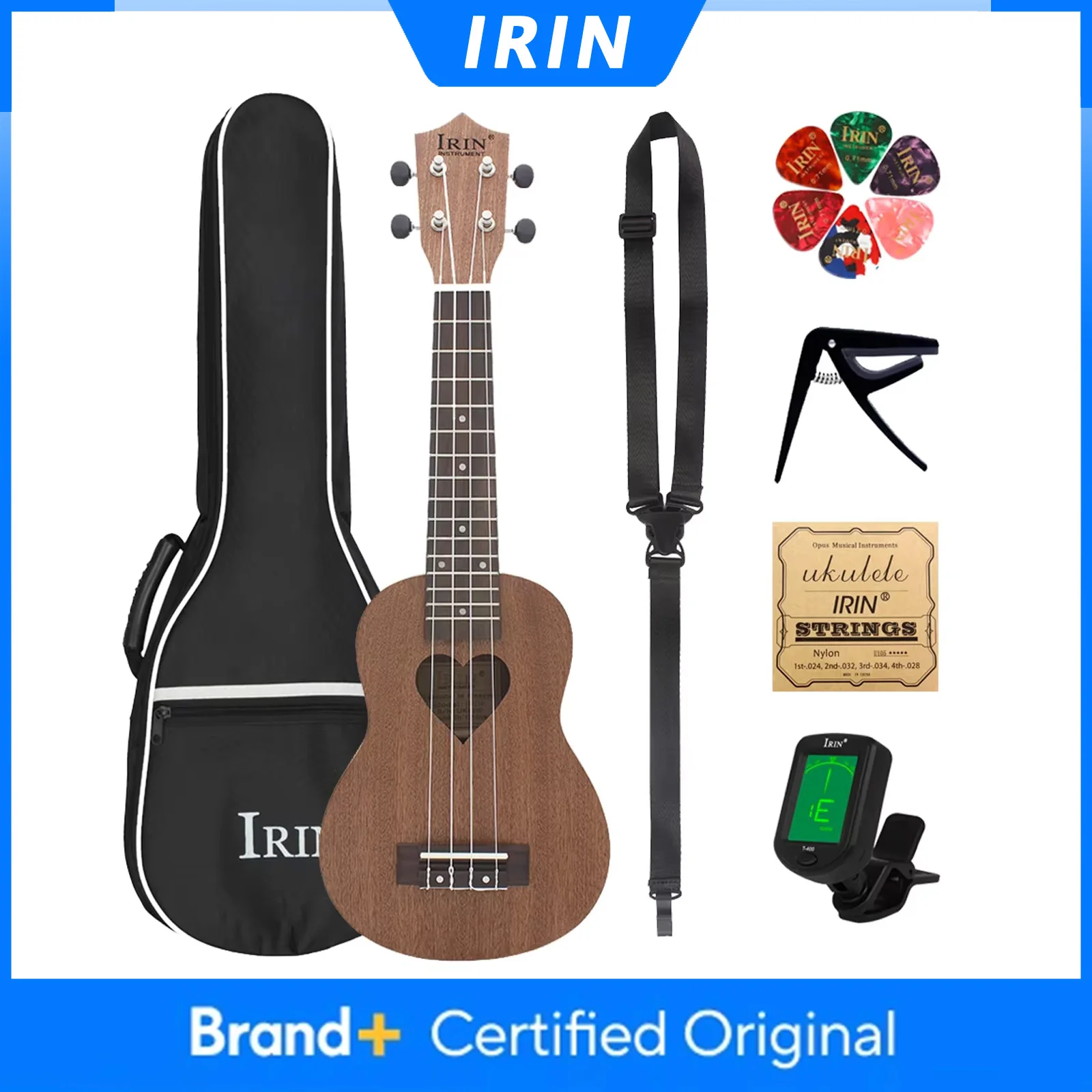 

IRIN 21 Inch Ukulele Guitar 4 Strings Hawaiian Guitar Sapele Love Shape Ukulele with Bag Strings Tuner Capo Parts & Accessories