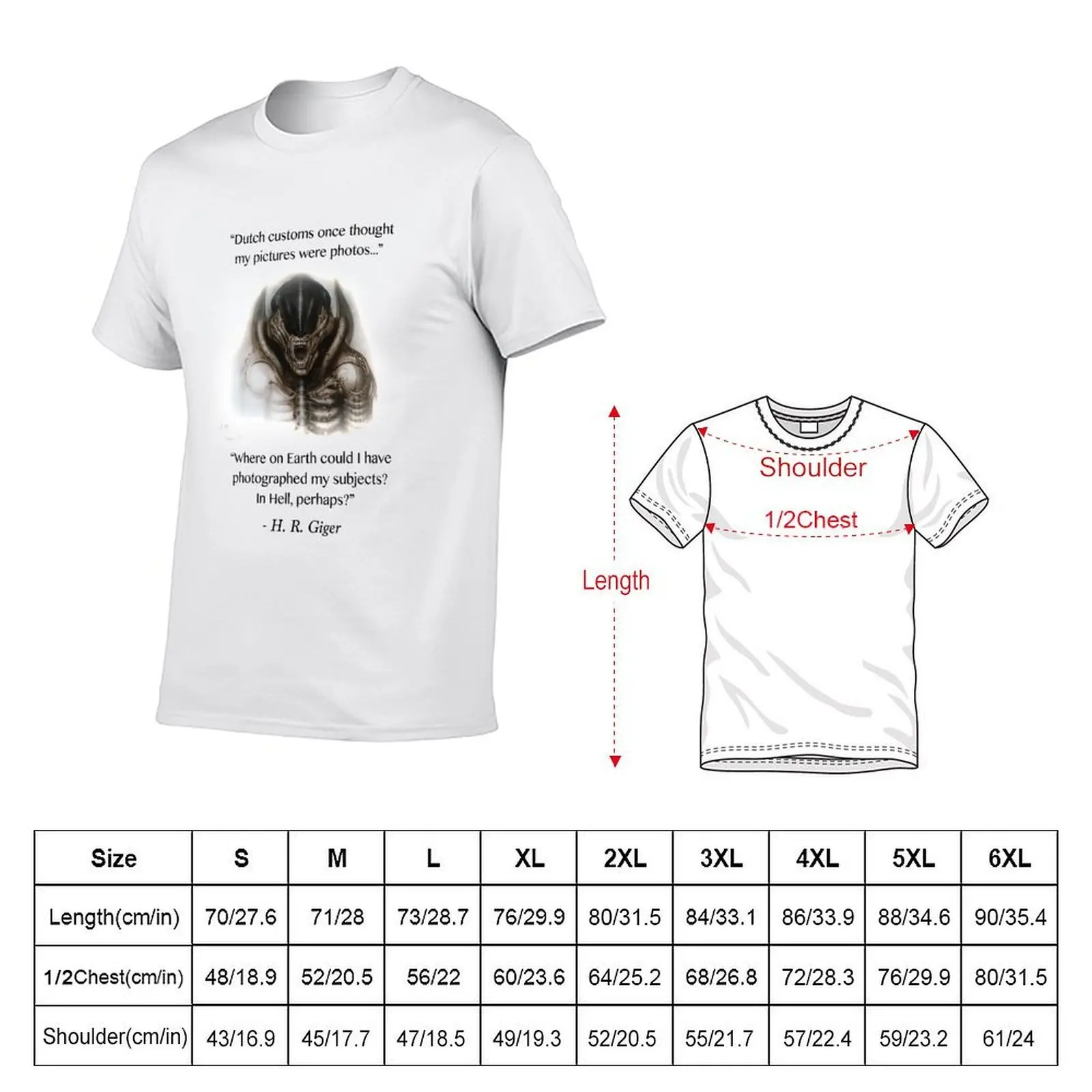H. R. Giger Quote w/ '78 Alien Drawing (white background only) T-Shirt t shirts for man graphic tees t shirt man cotton T-Shirt