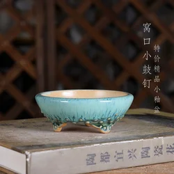 Porcelain  Colorful Drum-nail Pattern Glazed Round  Bonsai Pot Tradition Chinese Garden Decoration