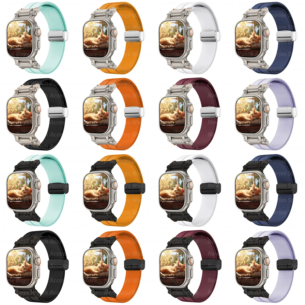 Gelang silikon warna Titanium untuk Apple Watch, tali silikon warna Titanium untuk Iwatch Seri 7 8 6 Se 5 4 9 Ultra2 49mm 45mm 44mm 42mm