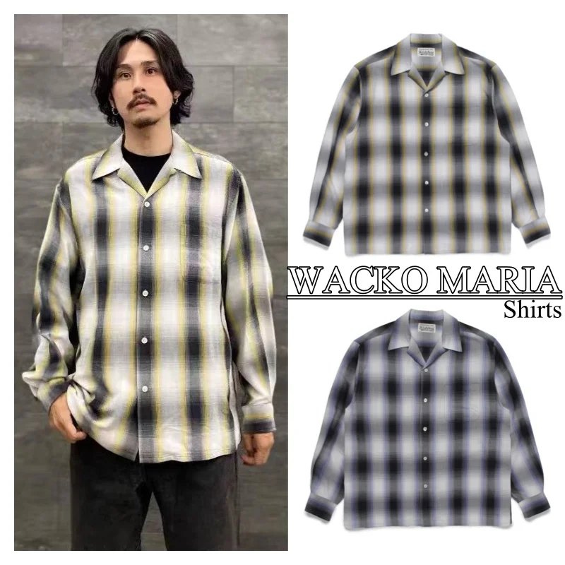 

WACKO MARIA Gradient Plaid Formal Hawaii Long Sleeve Shirt Turtleneck Vintage Cardigan Mens Womens High-end Shirt