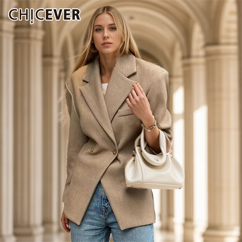 

CHICEVER Formal Temperament Blazer For Women Notched Collar Long Sleeve Tuinc Spliced Single Button Slimming Blazers Female New