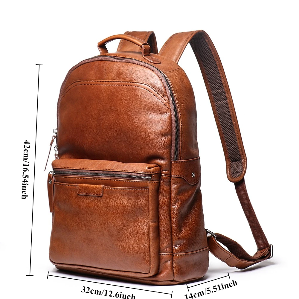 남성용 백팩 정품 가죽 유니섹스 대용량 15인치 PC 노트북 데이팩 소가죽 여성 스쿨백 남성용 큰 여행 가방