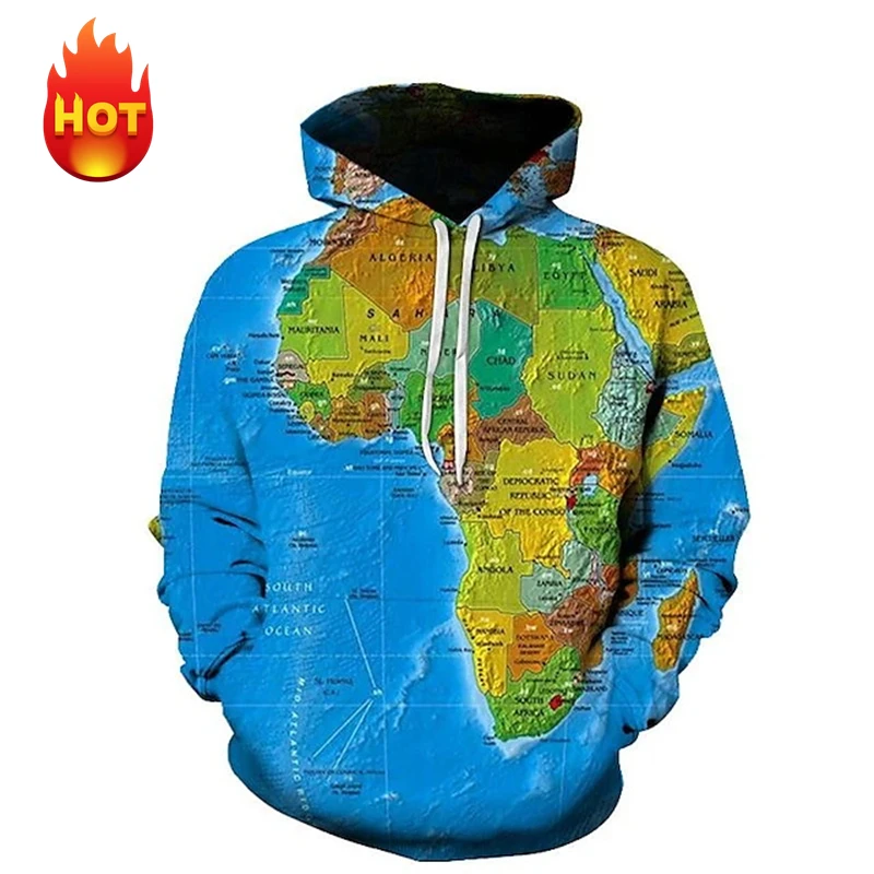 Autumn Hoodies 3D World Map Printing Hoodies For Men Kid Fashion Streetwear Hooded Sweatshirts Cool Harajuku Pullovers Men Top