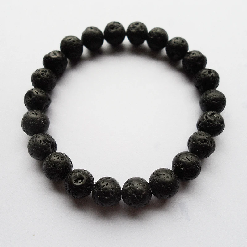 official-website tiki 8MM Black Natural Lava Beads Bracelet For Man Women 22Beads Volcano Buddha Strand Bangle Pulsera Hombre