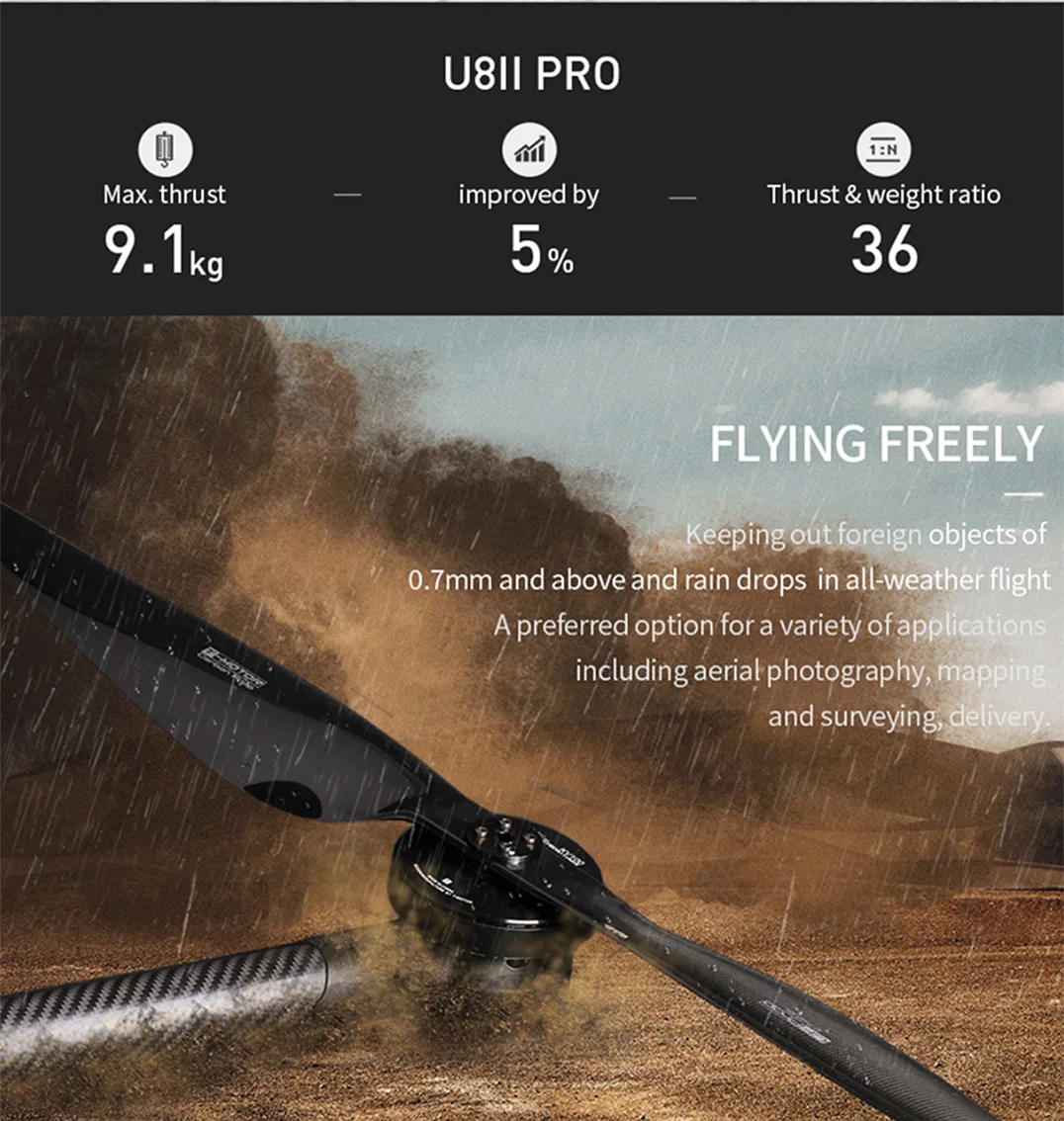T-MOTOR U8II PRO KV100 Low Noise Brushless 12S RC Big Quadcopter Hexacopter Drone Motor Drones Accessories