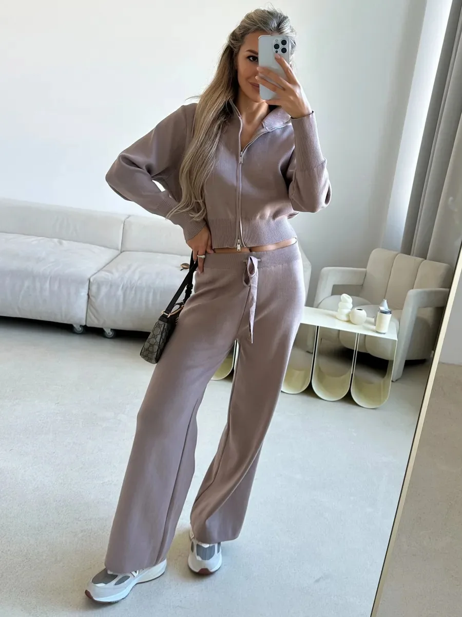Women's Knitted Sweater Pants Set Long Sleeve Casual Fashion Outfit Long Pants Workwear Spring Autumn Winter Seasonal Clothing