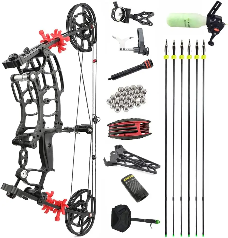 type 4 Compound Bow Kit Hunting Catapult Bow for Steel Ball and Arrow Draw Weight 40-65lbs Adjustable Short-Axis  Compound Bow L