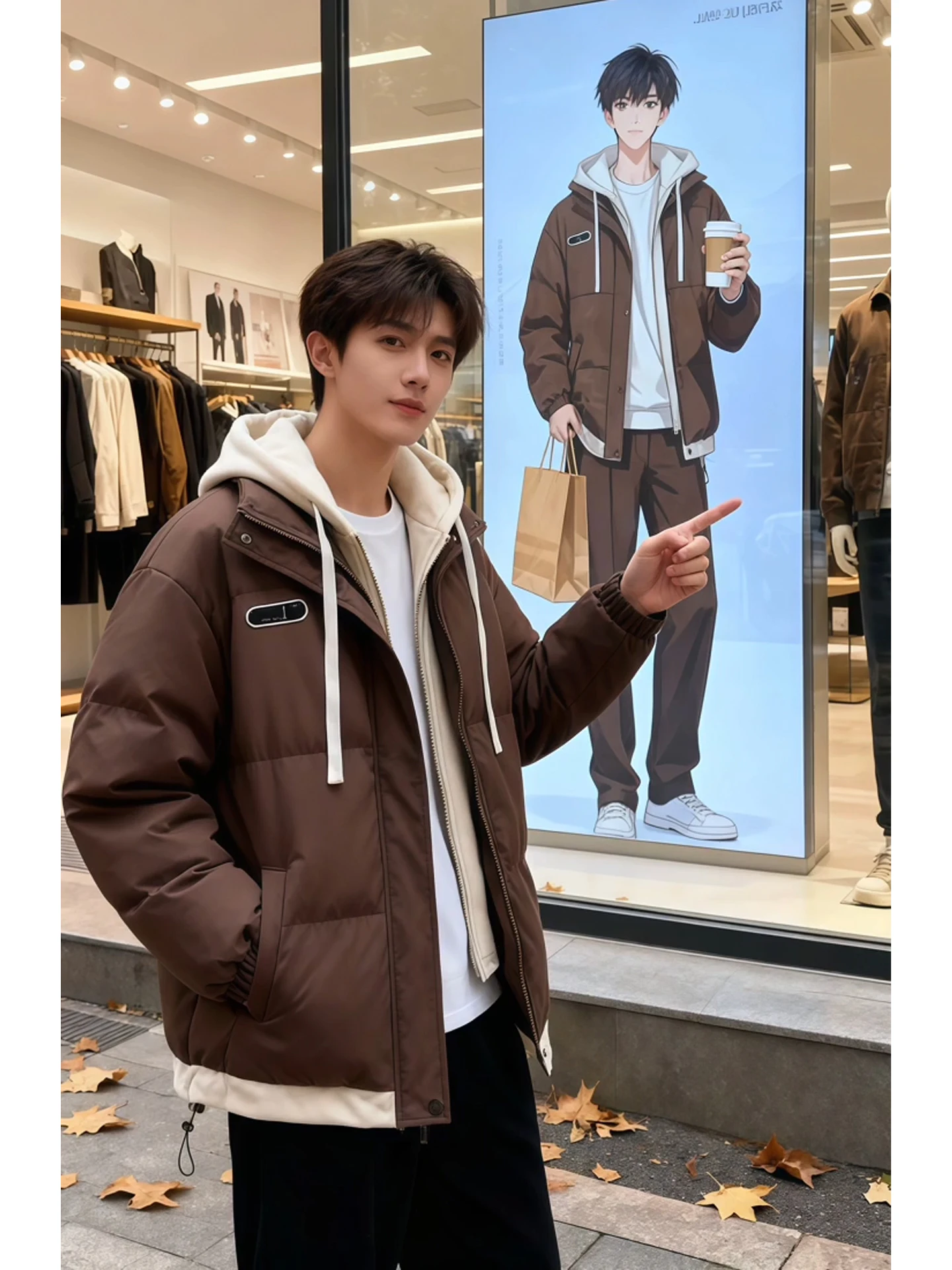 

Мужская зимняя повседневная хлопковая куртка Cé Brown с капюшоном, молодежная, модная, теплая верхняя одежда, стандартный крой, удлиненная модель