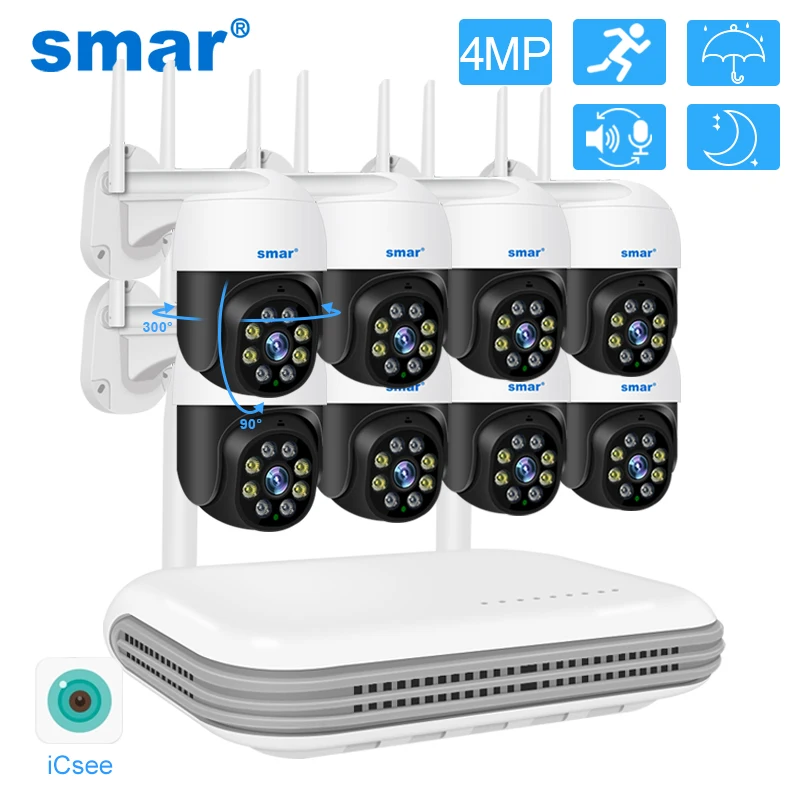 

Smar H.265 2MP/4MP HD Wireless PTZ WIFI IP Camera CCTV System Security Waterproof 8CH NVR Video Surveillance Kit Two Way Audio