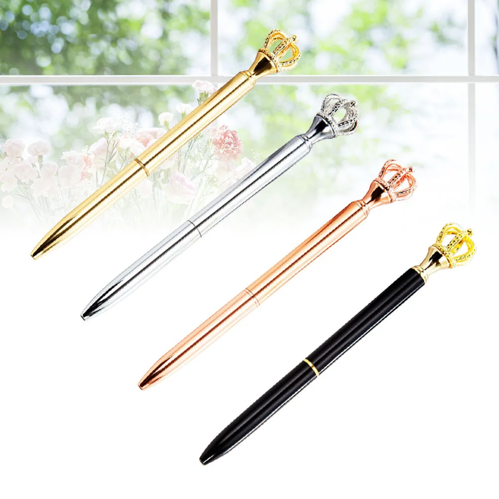 

4Pcs Crown Gel Pen Metal Design for Girl Kid Child Black Electroplated Gold Silver Smooth Writing Gift Gel Pen Crown