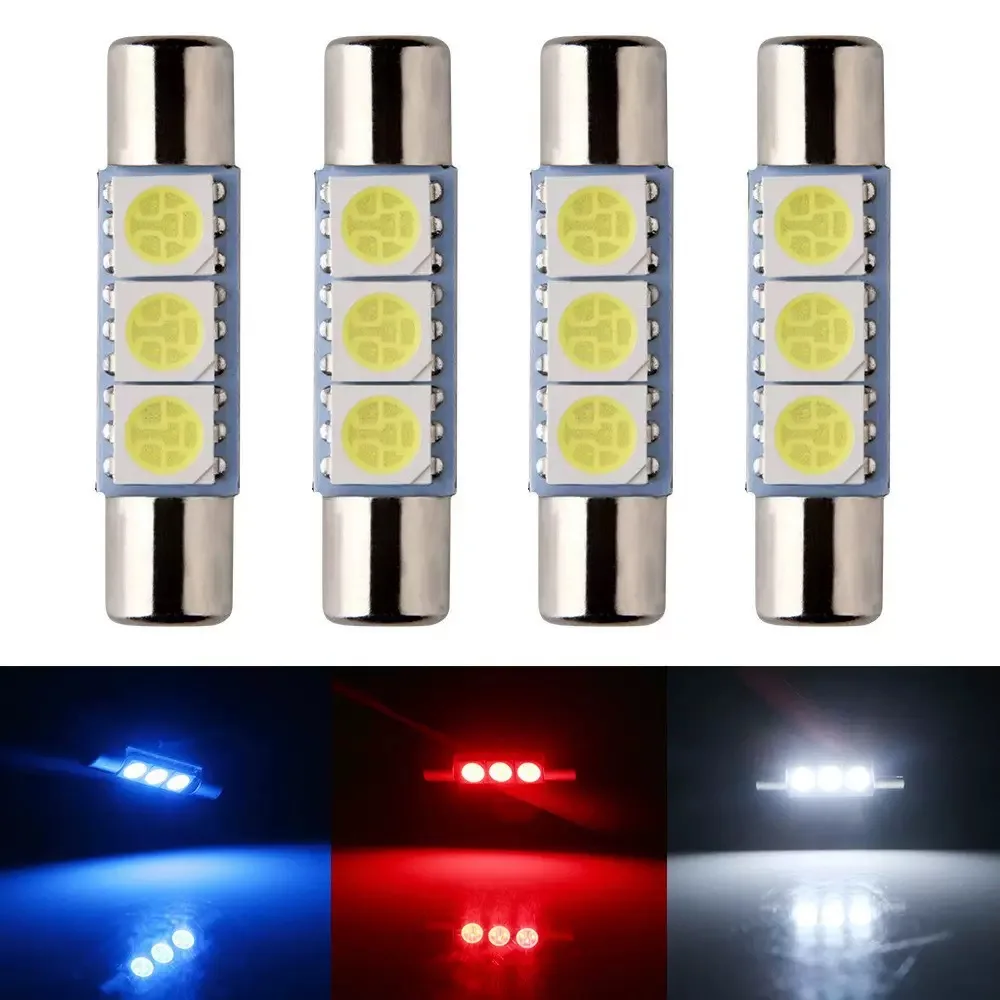 8pcs Xenon White LED Bulbs 3SMD LED Bulb Sun Visor Makeup Mirror Fuse Light F30-WHP 6614F 6615F 6614 27/28/29/30/31mm