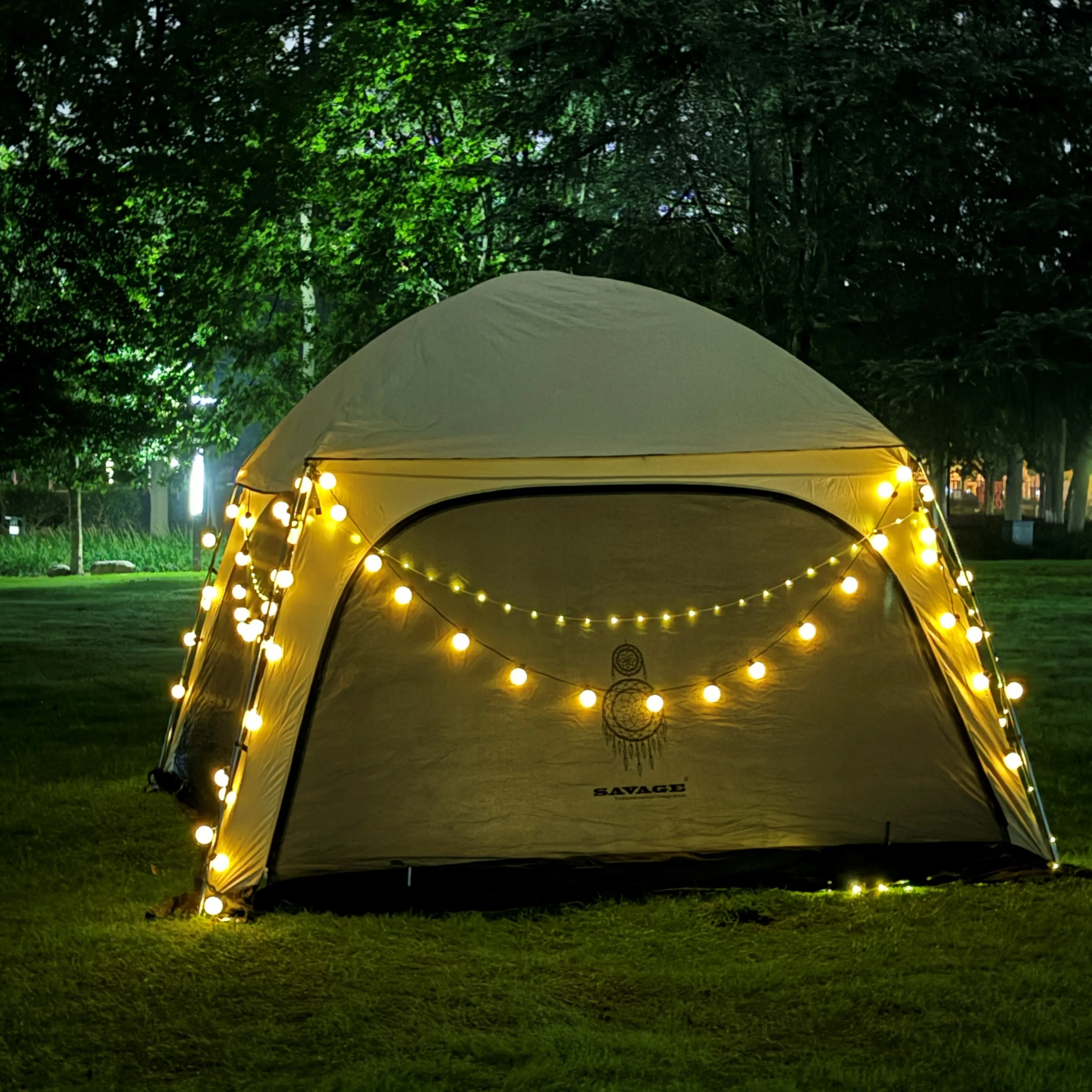 6 Person Large Space Camping Tent With Star String Light,Big Window with Mesh, Rainfly Included, Party Tent Outdoor Waterproof,