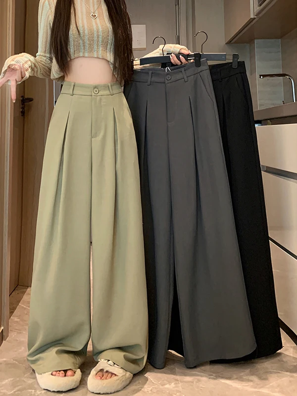 

Драпированные брюки с высокой талией, женские свободные прямые брюки длиной до пола, повседневные брюки, осенние новые брюки с эффектом похудения