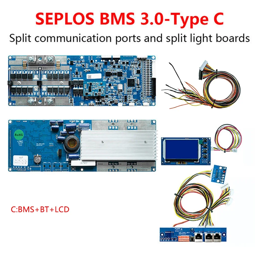 Seplos 3.0 Version Smart BMS 100A/150A/200A 24V/48V 13S 14S 8S 15S 16S LFP With Bluetooth LCD Screen BMS Li-Ion LiFePO4 Battery image 3