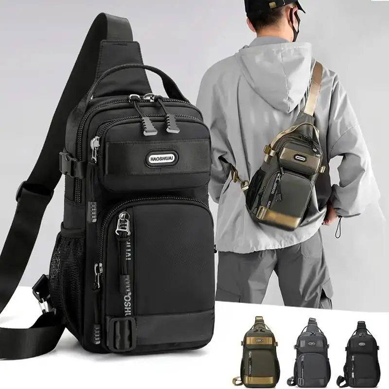 Waterproof Multi-Pocket Sling Bag for Men Anti-Theft Chest Bag with Port Casual Sports Crossbody Bag for Hiking Travel Outdoor